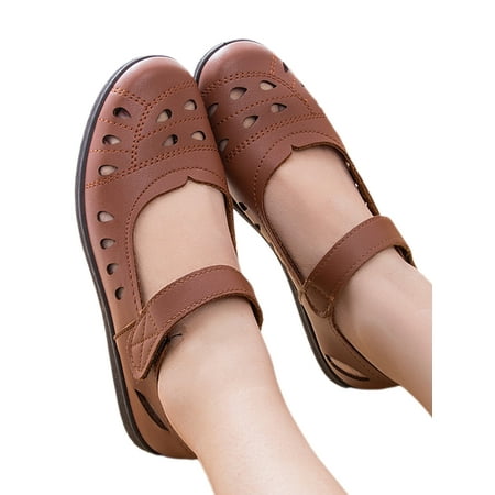 

UKAP Women Flats Comfort Casual Shoes Ankle Strap Mary Jane Sandals Faux Leather Flat Sandal Womens Closed Toe Lightweight Yellow 5
