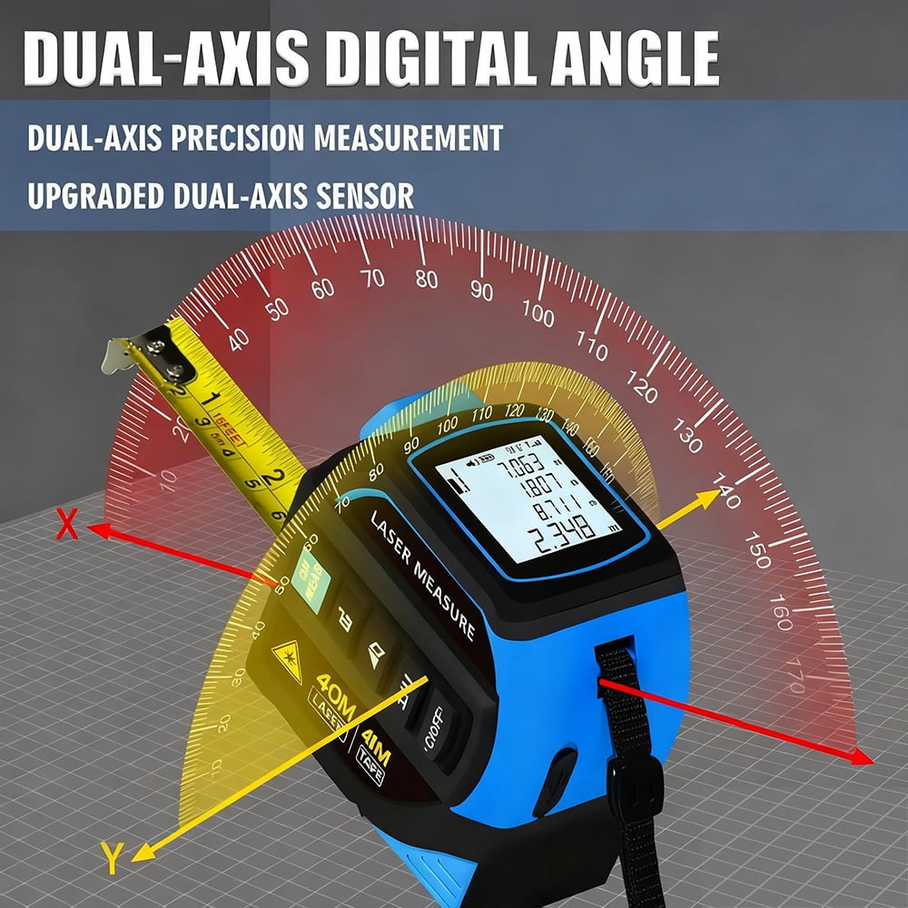 4-in-1 Laser Tape Measure, 135-foot laser measurement & 16-foot manual measurement, digital rangefinder with laser crosshairs, featuring distance/area/Pythagorean theorem/volume measurement functions