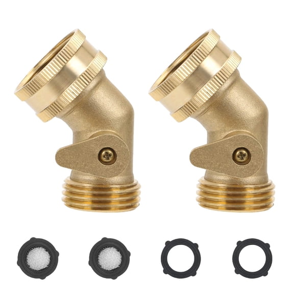 STYDDI 45 Degree Garden Hose Elbow Brass Connector with Shut-Off Valve, 3/4� GHT Water
