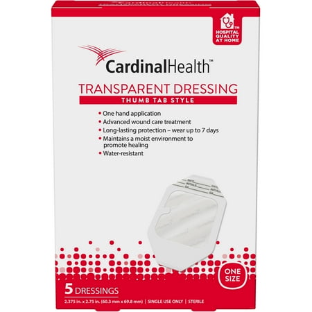 Cardinal Health 2.375x2.75-Inch Thumb Tab Transparent Dressing 5 Count