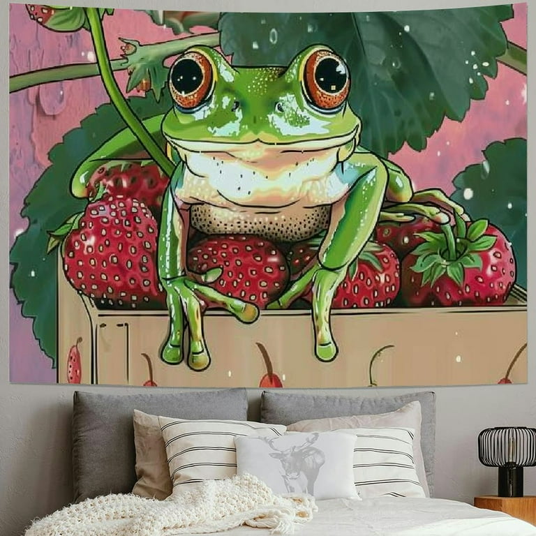 ONETECH Kawaii Frog Mushroom Tapestry pink cute room decor Aesthetic Wall Hanging Bedding Tapestry room decor for Bedroom Funny Living Room Home Decor Walmart