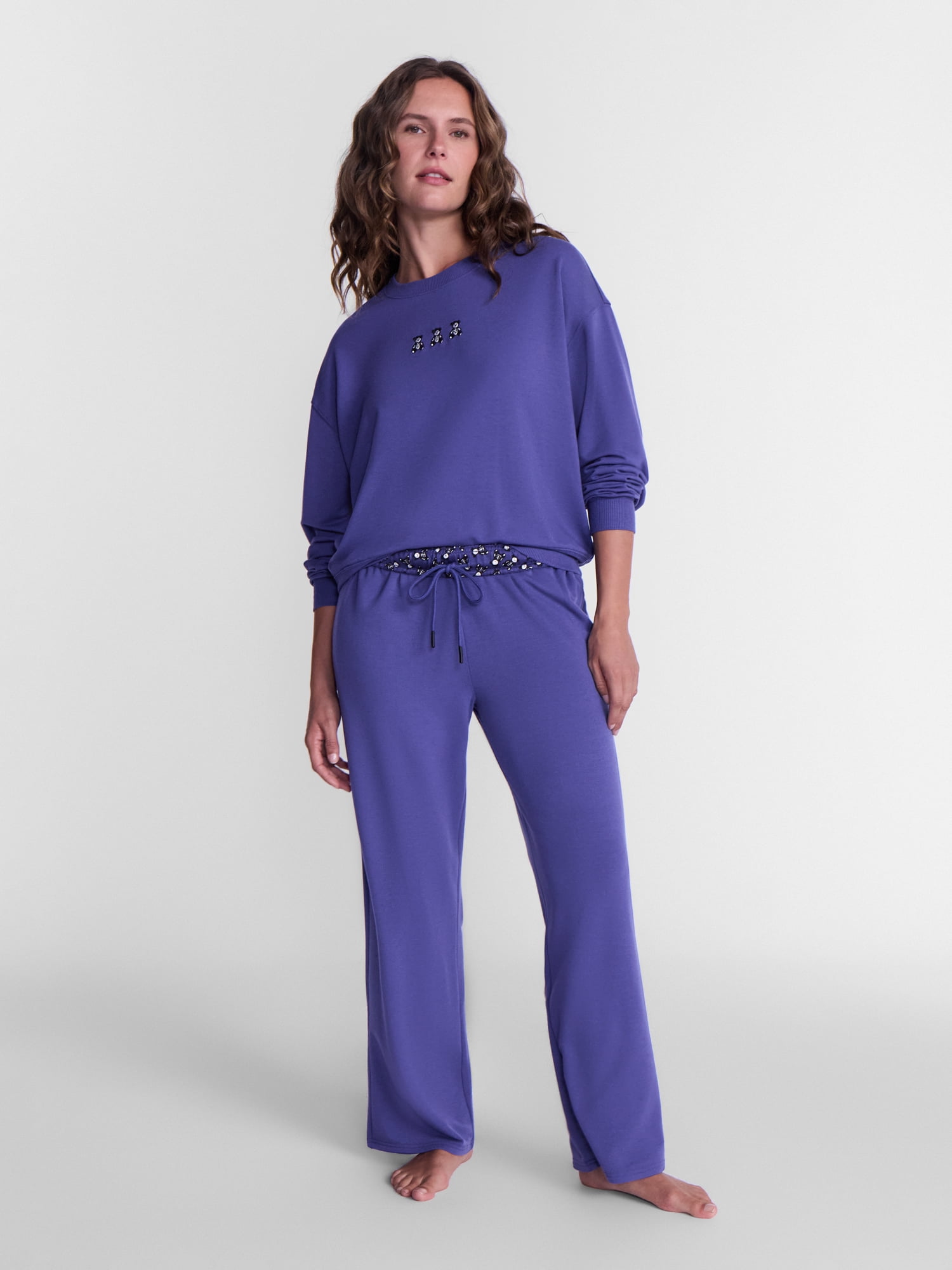 Halloween and Fall Women's French Terry Knit Lounge Sleep Top with Long Sleeves, Sizes XS-3X