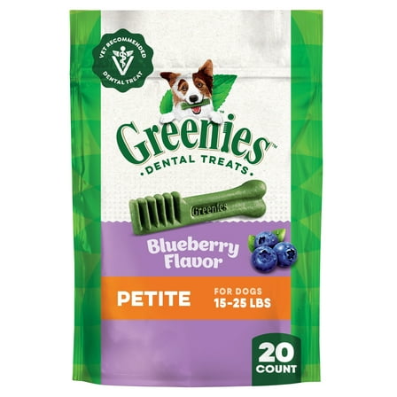 Greenies Blueberry Flavor Adult Natural Dental Dog Treats Petite Size, 12 oz Pack (20 Count)