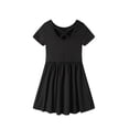 thumbnail image 2 of LittleSpring Toddler Girls Short Sleeve Dress Skater Twirly Stretch Backless Dress Stretchy Silk Like Solid Black 2T, 2 of 7