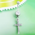 thumbnail image 4 of Rhinestone Double Cross Dangle Navel Belly Button Barbell Ring Body Piercing Jewelry, 4 of 6