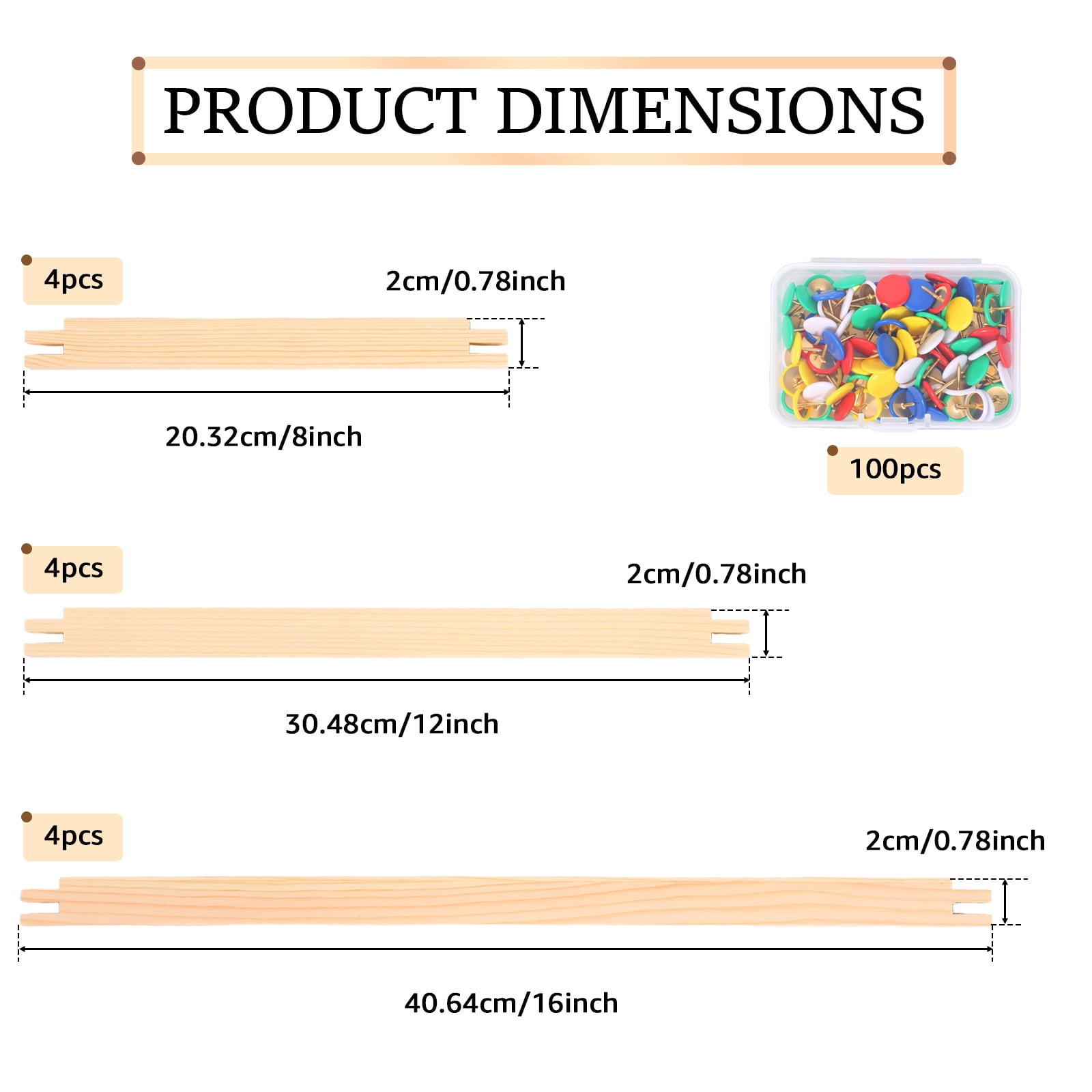 Stretcher Bar for Needlework with 100 Tack for Women's Birthday Present 3 Sizes 12pcs Wooden Canvas Splicing Stretcher Bar Needlepoint Embroidery Stitch Frame Set for Crafts Art