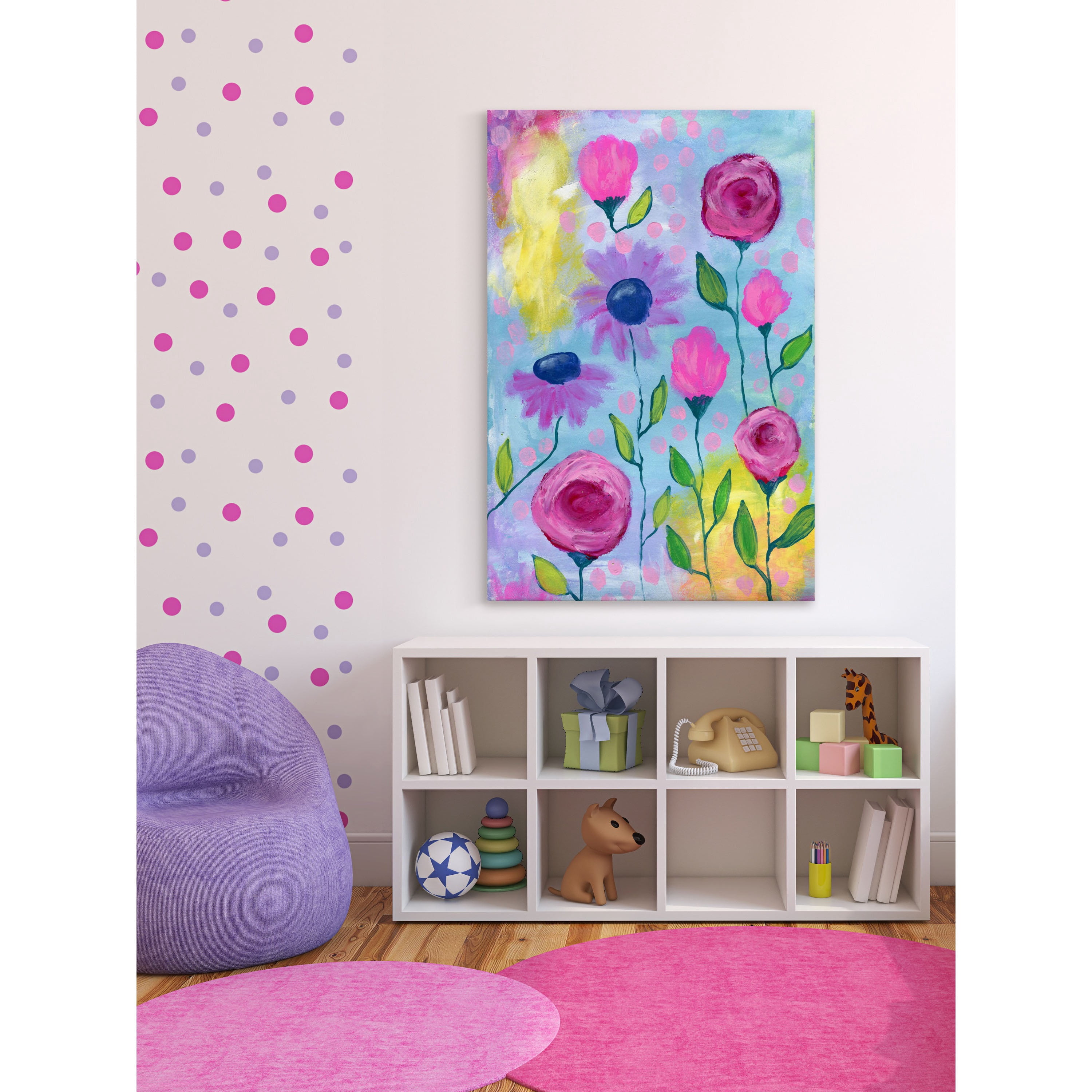 Marmont Hill "Flowers Pink Purple" by Jill Lambert Painting Print on Wrapped Canvas