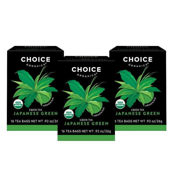 Choice Organics Japanese Green Tea, Contains Caffeine, Green Tea Bags, 3 Boxes of 16