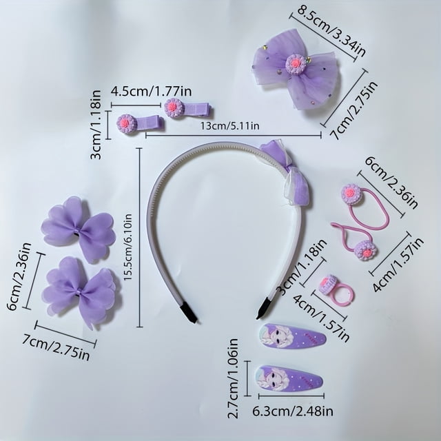 QJUHUNG Princess Hair Accessory Set for Various Occasions - 10-11 Piece Hair Decor Gift Box Durable & Colorful Hair Clips Hair Bands Hair Ties Bows - Easy to Wear Non-fade Versatile