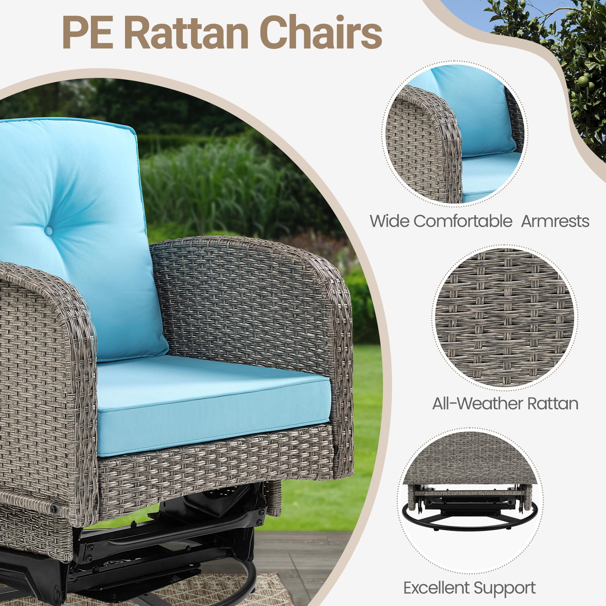 Segmart 3pcs Patio Furniture Set, Rattan Wicker Outdoor Rocking Chair with Coffee Table, Porch Deck Swivel Furniture with Cushions, for Deck Balcony