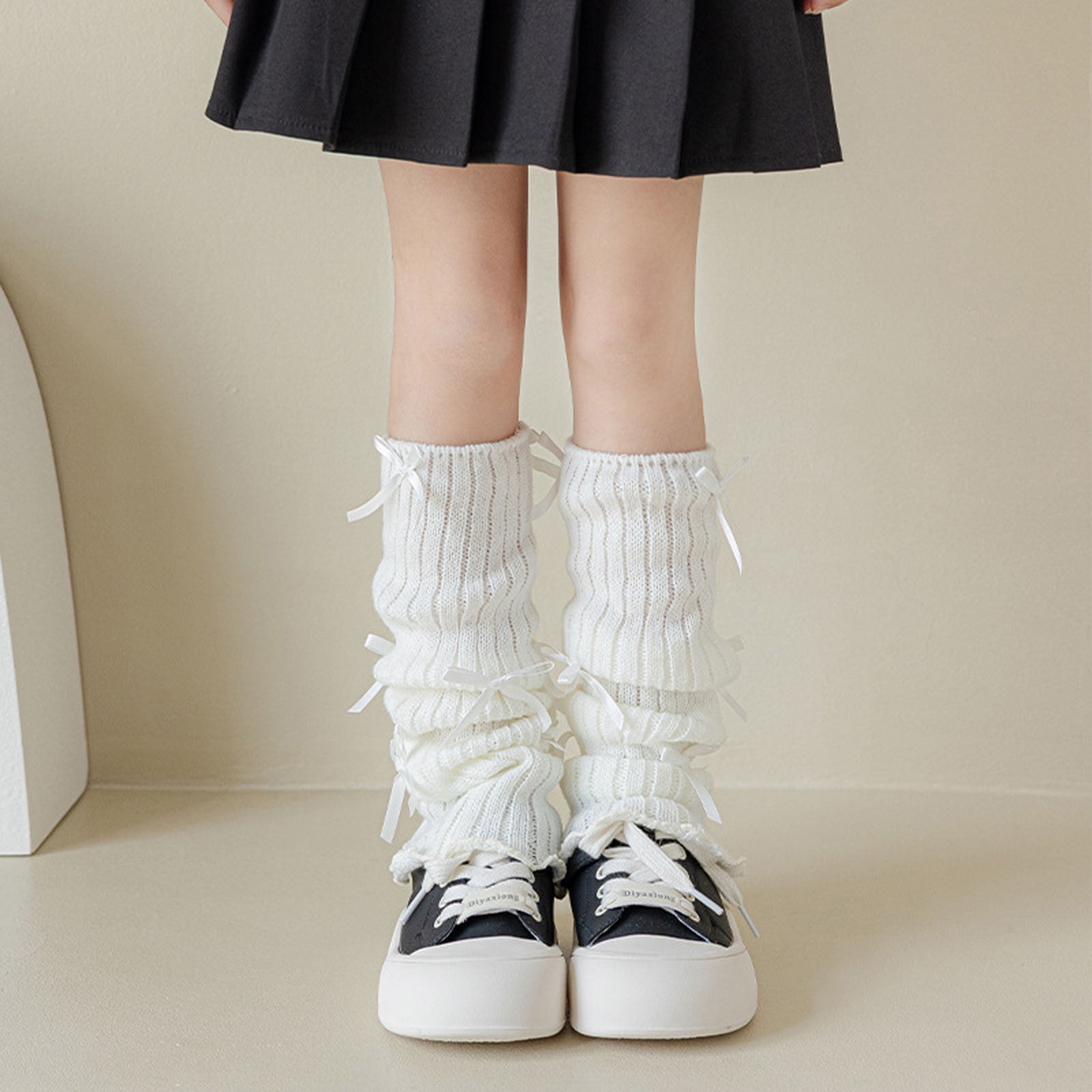 LNWUY Girls Cute Long Lolita Leg Warmers for Women Fleece Cable