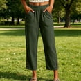 thumbnail image 5 of Capri Pants for Women Straight Leg Elastic Waist Comfy Cotton Blend Lounge with Pockets Army Green Loose Cropped Size 3XL, 5 of 6