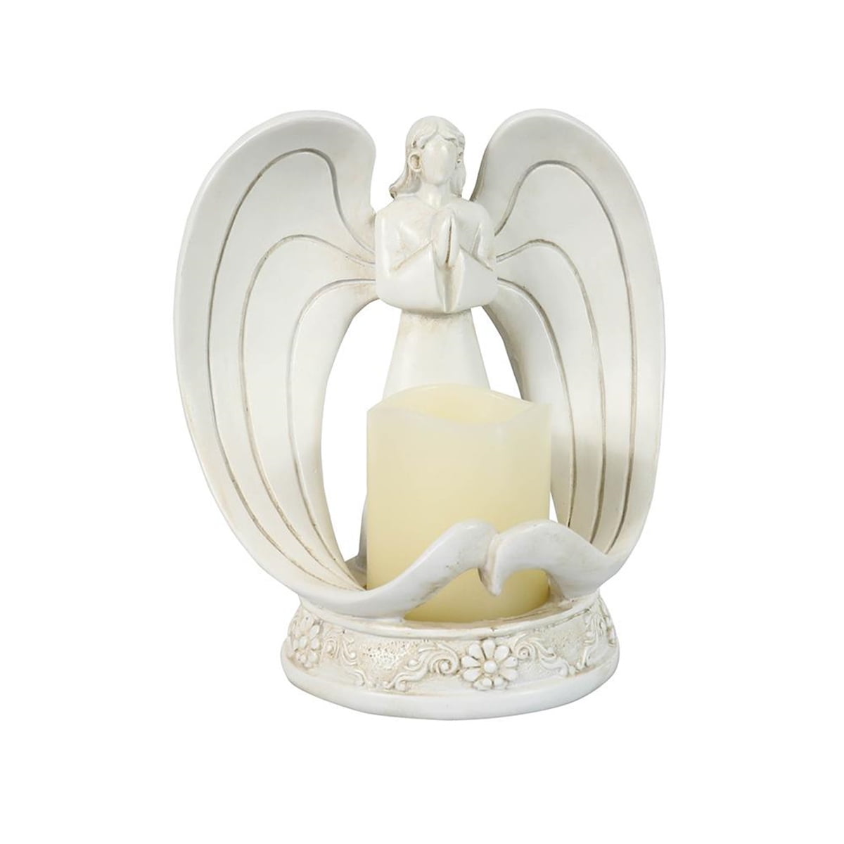 Kepooman Memorial Gift Angel Statue Small Candle Holder, Electronic Candle Led Light, White Kepooman Memorial Gift Angel Statue Small Candle Holder, Electronic Candle Led Light, White