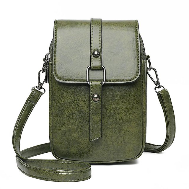 Bolso bandolera retro para teléfono móvil para mujer (verde), bolso bandolera pequeño, bolso de hombro, cartera, 2 bolsillos principales