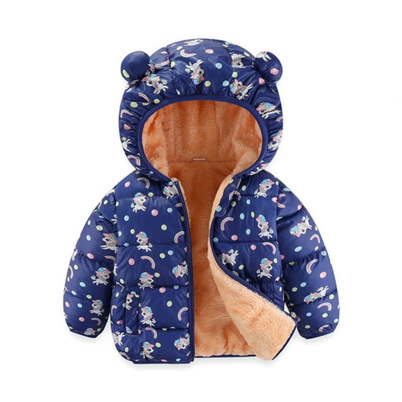 GYRATEDREAM Winter Coats for Toddler Kids Baby Boys Girls Padded Light Puffer Jacket Outerwear Infant Down Teddy Bear Jacket with Hoods for 2-3Y Blue