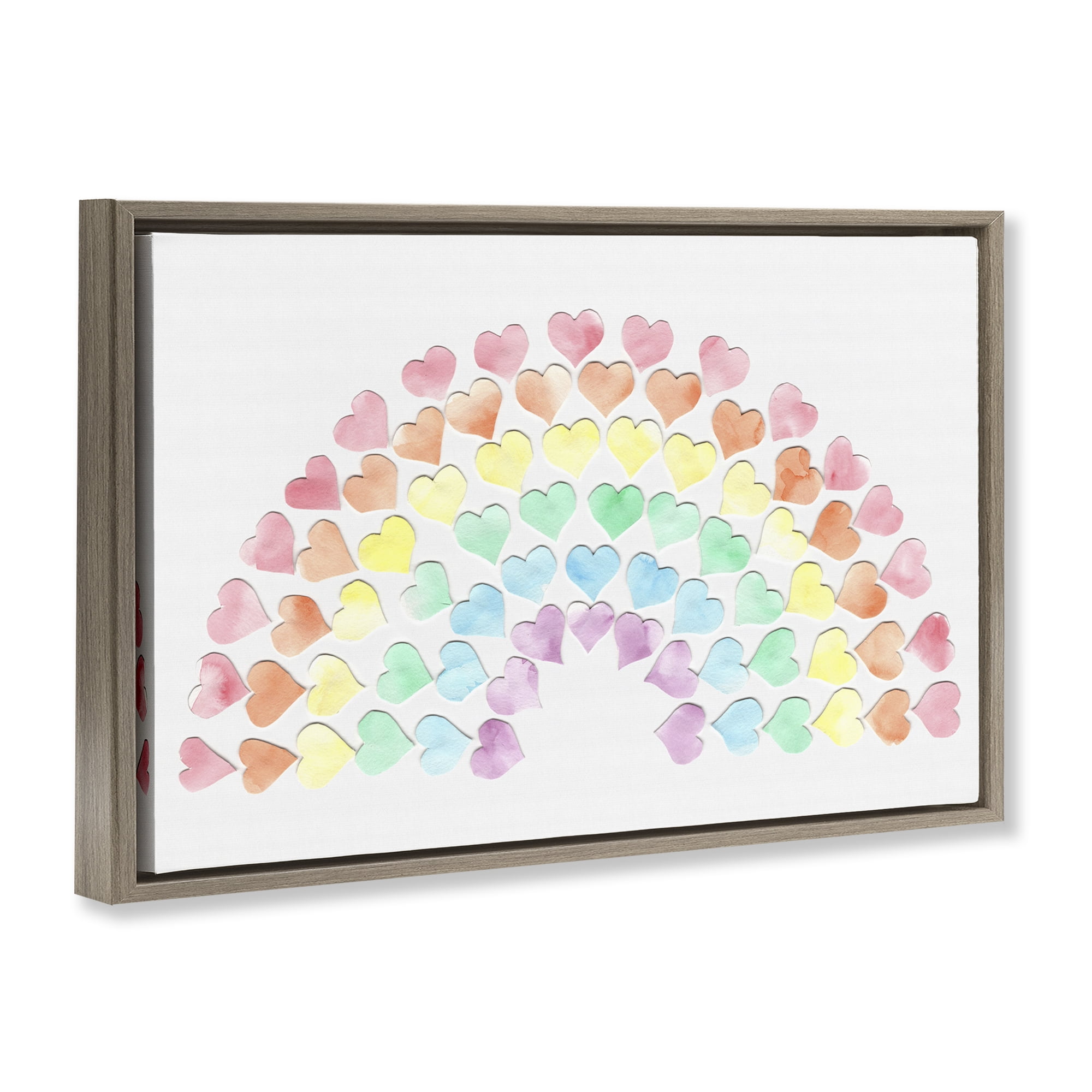 Stupell Industries Rainbow of Hearts Landscape Painting Brown Floater Framed Art Print Wall Art, 25 x 17