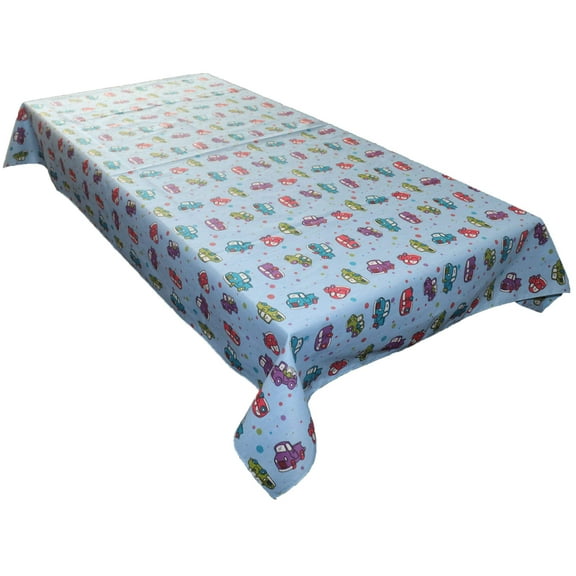 Cotton Tablecloth Automobile Print Cars and Trucks Blue