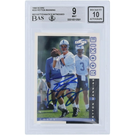 Peyton Manning Indianapolis Colts Autographed 1998 Score #233 Beckett Fanatics Witnessed Authenticated 9/10 Rookie Card - Fanatics Authentic Certified