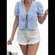 thumbnail image 3 of Blusa de Verano con Cuello en V, Mangas Abullonadas y Puños Elásticos para Mujer. Azul XL, 3 of 10