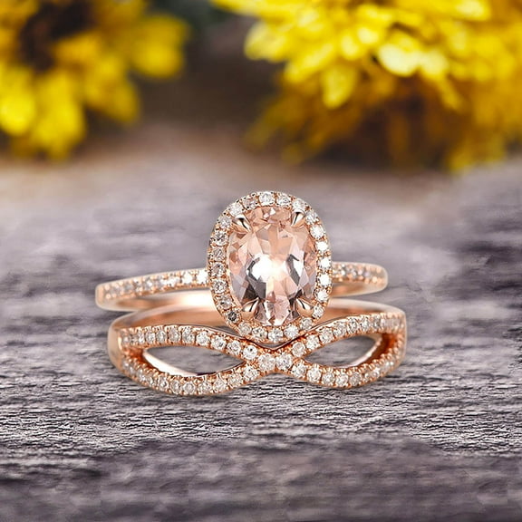 1.75 Carat Oval Cut Morganite Engagement Ring Set On 10k Rose Gold Promise Ring Custom Made Glaring Jewelry Art Deco