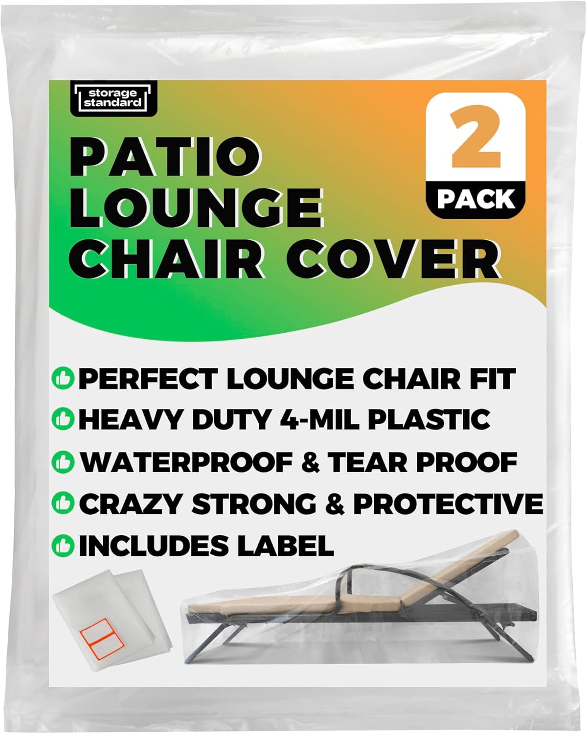 2-Pack Waterproof Outdoor Chaise Lounge Covers for Patio Furniture - Reusable & Heavy-Duty Clear Plastic Outdoor Furniture Covers Waterproof for Lounge Chairs, 84" x 32" x 32"