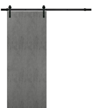 Sturdy Barn Door 30 x 96 inches | Planum 0010 Concrete | Top Mount 6.6FT Rail Hangers Heavy Hardware Set | Solid Panel Interior Doors
