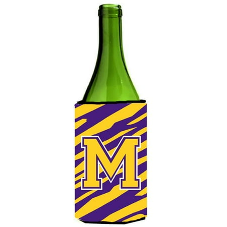 

Carolines Treasures CJ1022-MLITERK Tiger Stripe - Purple Gold Monogram Initial M Wine Bottle Hugger