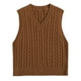 thumbnail image 5 of WNEGSTG Ladies' Solid Color Knit Vest V Neck Vest Sweater Sleeveless Pullover Brown, 5 of 5