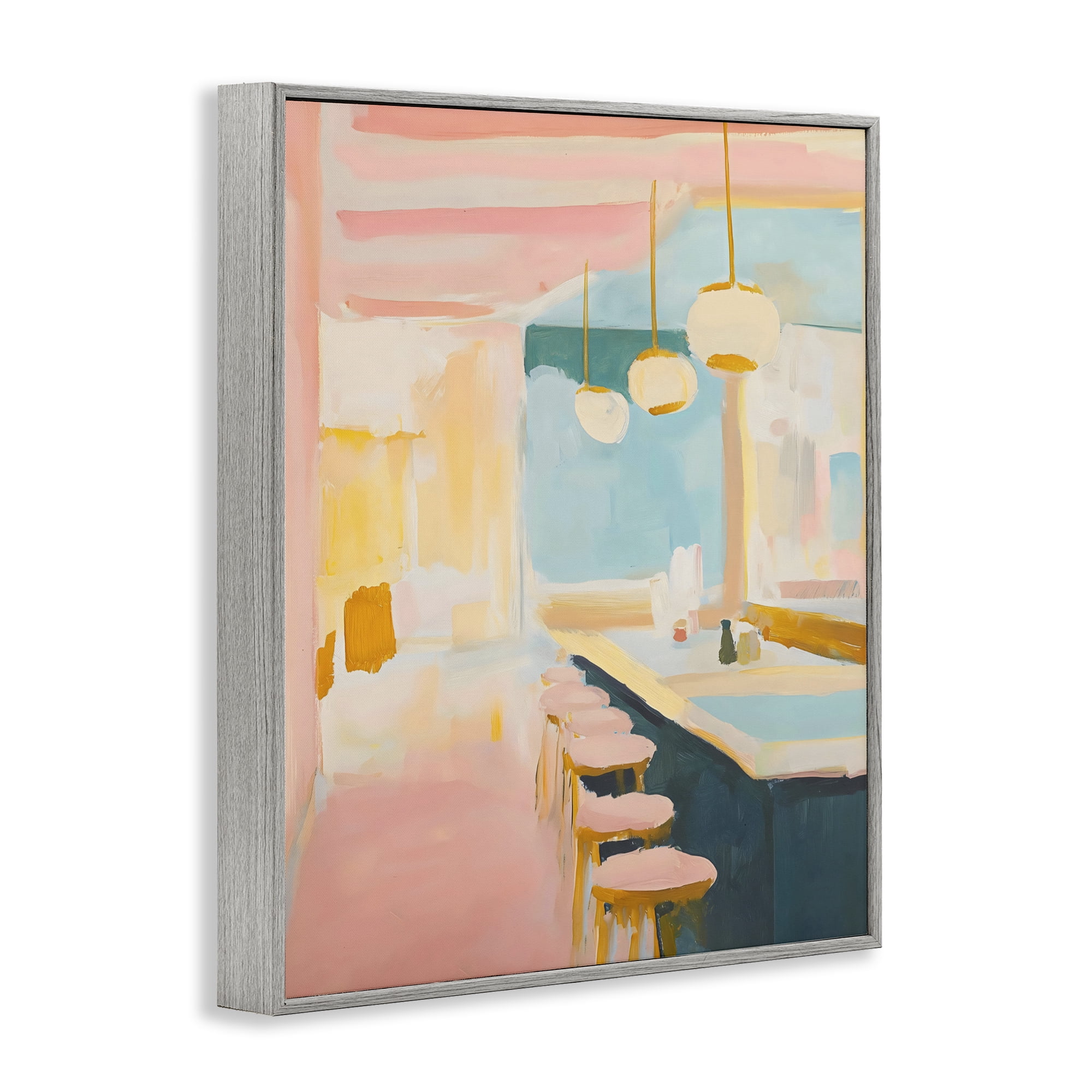 Stupell Industries Pastel Pink Bar Stools Gray Framed Giclee Art, design by The Prints Vibe