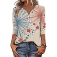 thumbnail image 5 of Women's 250th Anniversary USA Shirt Patriotic American Flag Print V-Neck Button 3/4 Sleeve T-Shirt, 5 of 6