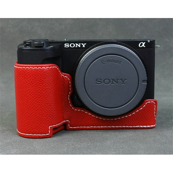 GadgetCom Camera Half Case Compatible with Alpha ZV-E10 II ZVE10 Mark 2 , Anti-Slip PU Leather Shell Protective Cover