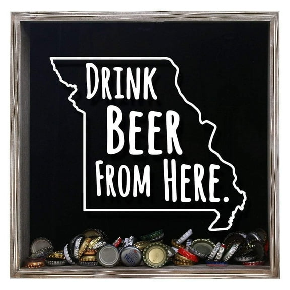 Torched Missouri Drink Beer Shadow Box Wall Mount Decor 13"x13"x3" Gray