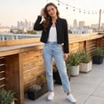 thumbnail image 5 of Leidass Womens Cropped Blend Stand Collar Jacket Long Sleeve Button Front Solid Color Casual Short Outerwear for Fall Winter Daily Wear Black XL, 5 of 7