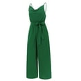 thumbnail image 3 of Vedolay Women Solid Color V-Neck Sleeveless Long Jumpsuits with Waist Belt,Green XL, 3 of 5