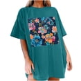 thumbnail image 1 of Faldas Cortas para Mujeres, Impresión de Flores Casual Oversized Camiseta de Manga Corta Top Hecho de 95% Poliéster 5% Spandex para Primavera Verano, Falda Corta de Verano, 1 of 7