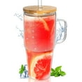 thumbnail image 5 of Colored Glass Cups with Handle Set of 4, 24oz Glass Tumblers with Lids and Straws, Travel Coffee Mugs, Bamboo Mason Jar Style Iced Cup, Perfect for Smoothies, Tea, Water Drinking Glasses, 5 of 10
