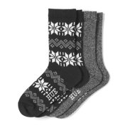 HUE Women's Crew Length Boot Socks, 2 Pair Pack, Black Nordic Snowflake, One