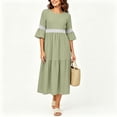 thumbnail image 4 of Bosfbaoi Maxi Dresses for Women Round Neck 3/4 Bell Sleeve Lace Trim Tiered Flowy Boho Long Dress, 4 of 8