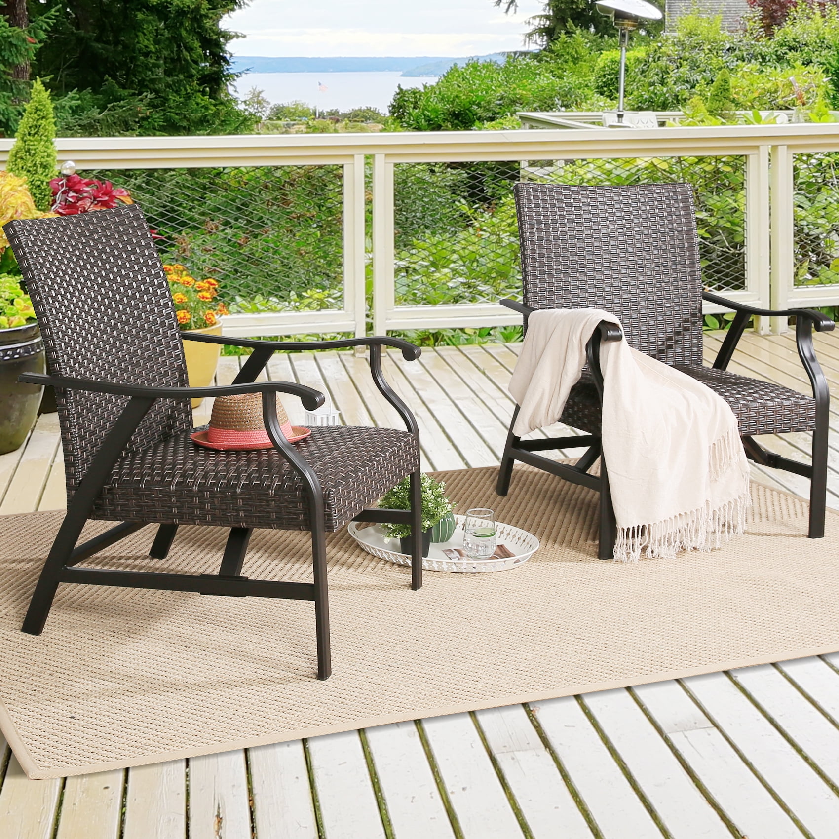 Ulax Furniture Outdoor Wicker Chairs Patio Wicker Padded Rocking