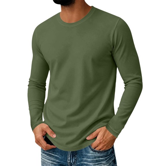 Mfakffe Mens Long Sleeve Tee Shirts Spring Fall Crew Neck Tops Solid Casual Basic Tees Soft Stretch T-Shirts For Daily Wear