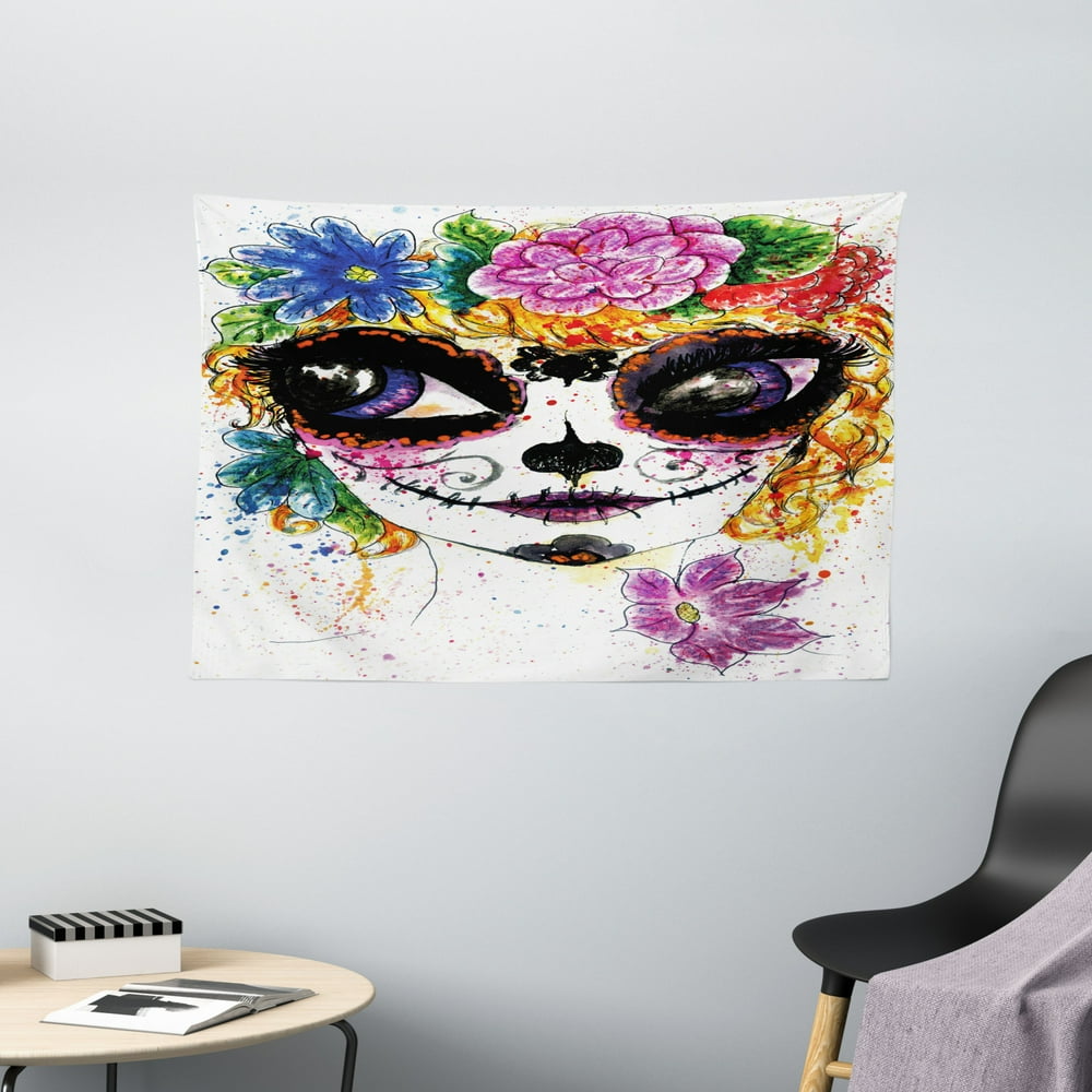 Sugar Skull Decor Tapestry, Cultural Celebration Mexican Traditional