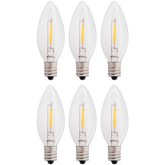 6-Pack LED Replacement Light Bulbs for Electric Candle Lamps, Window Candles, Chandeliers - 7 Watt Equivalent Candelabra, Clear, Steady Burning, 120v 7w Bulb