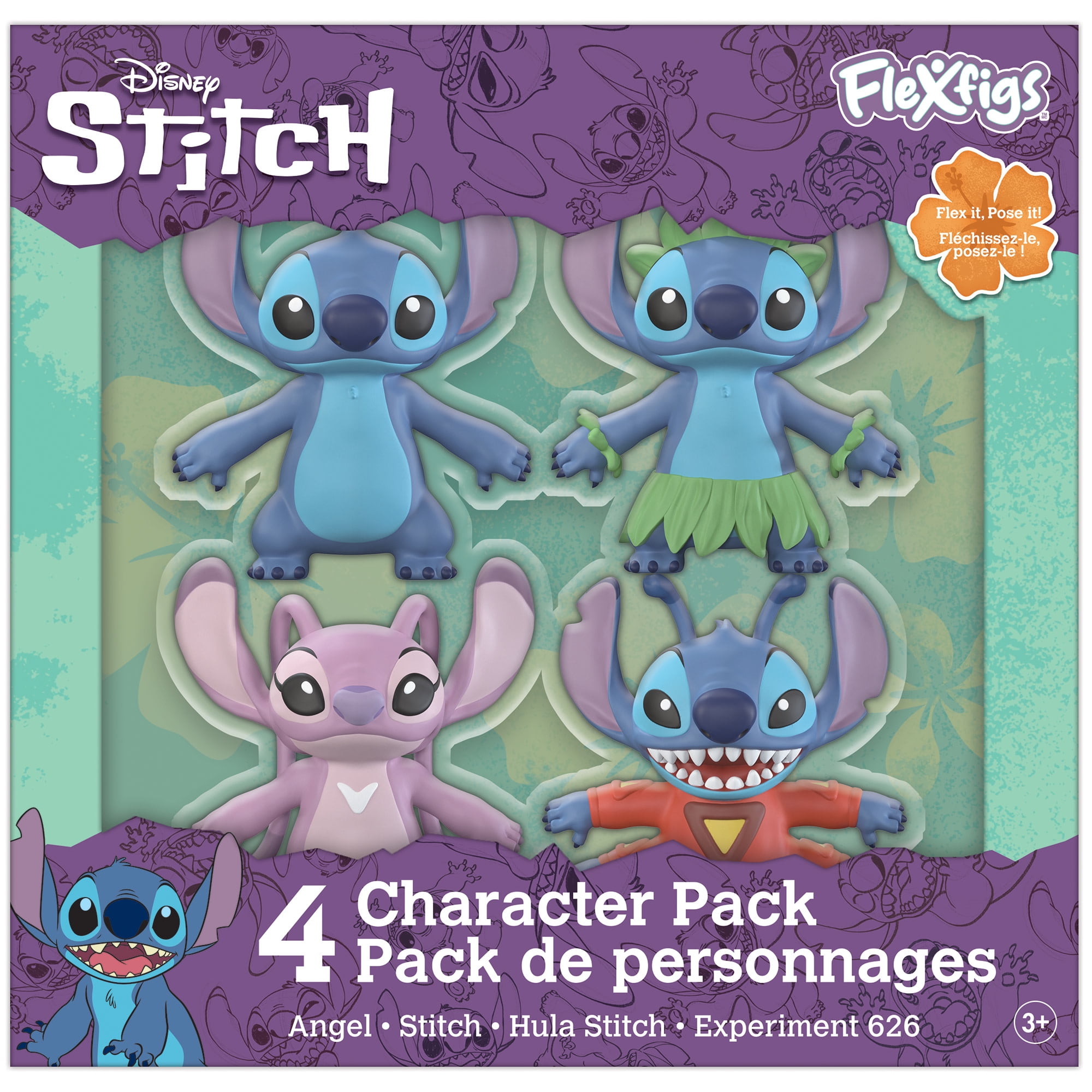 FleXfigs: Lilo & Stictch - 4 Character Pack - Disney Articulated Action Figures, Flex It - Pose It!, Collectible Toy Miniatures, Licensed, Kids Age 3+