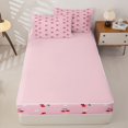 thumbnail image 4 of Erosebridal Cute Cherry Daisy Print Zipper Queen Comforter Set with Fitted Sheet and 2 Pillowcases,Small Fruit Floral Zipper Bedding Set For Girls,Pink Reversible,4 Pieces, 4 of 7