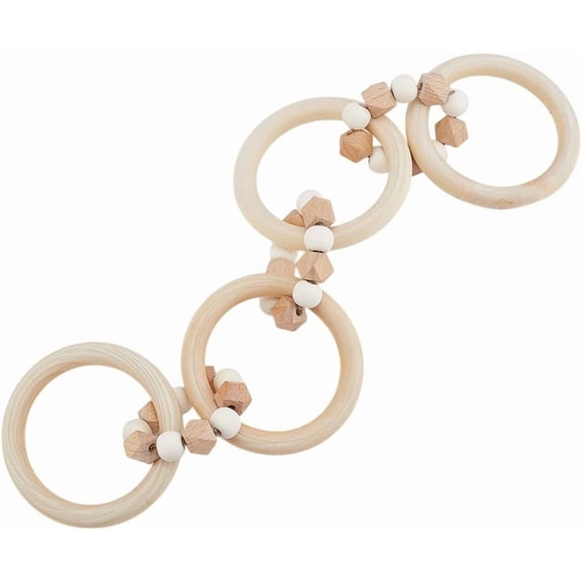 Cadena de madera de 7 eslabones con nudo decorativo de madera, estilo rústico, con cuentas.