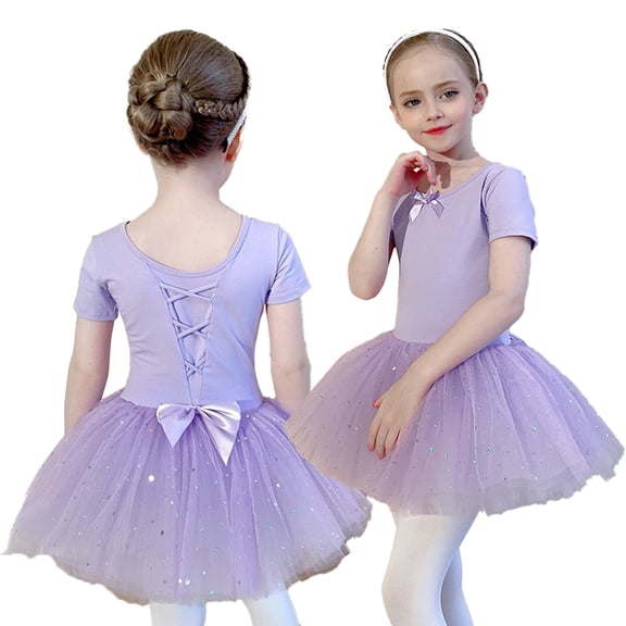 LYMAYTER Ballet Leotards for Girls Long Sleeve Ballet Dress 3Y-11Y Toddler Short-Sleeved Dance Outfit