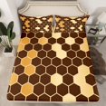 thumbnail image 2 of Homewish Fashion Abstract Full Size Sheets for Teen, Modern Honeycomb Bed Sheets, Brown Gold Checkered Sheet Sets, Breathable Home Decor, 4pcs, 2 of 7