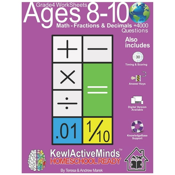 grade 4 worksheets math fractions decimals homeschool ready 4000 questions includes timing scoring answer keys knowledgebase support paperback walmart com