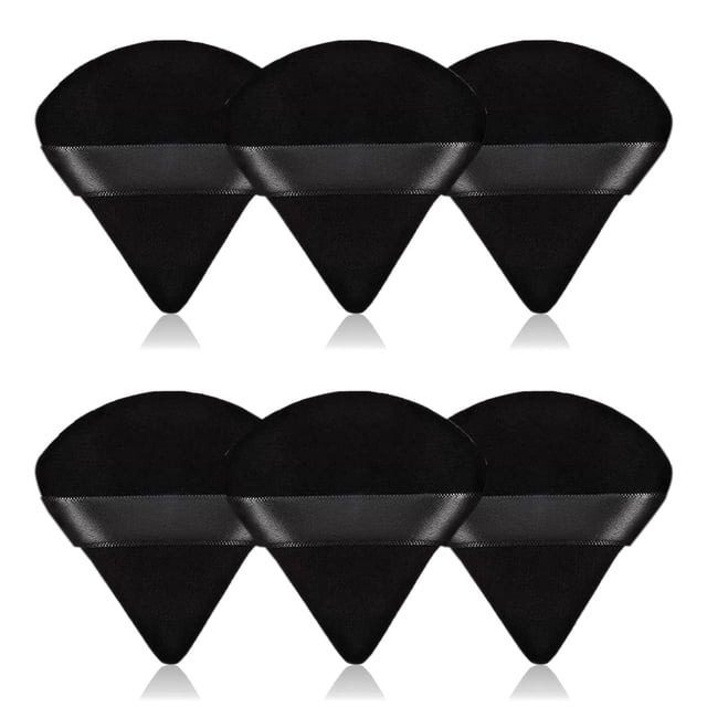 6Pcs Velour Triangle Powder Puff,Soft Pure Cotton Face Makeup Sponge Powder Puffs,Loose Powder Cosmetic Foundation Mineral Powder Wet Dry-Black