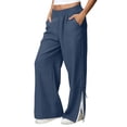 thumbnail image 2 of Sweatpants for Women 2026 Spring Fall Elastic Waist Wide Leg Lace Side Split Hem Casual Loose Sweat Pants with Pockets, 2 of 9